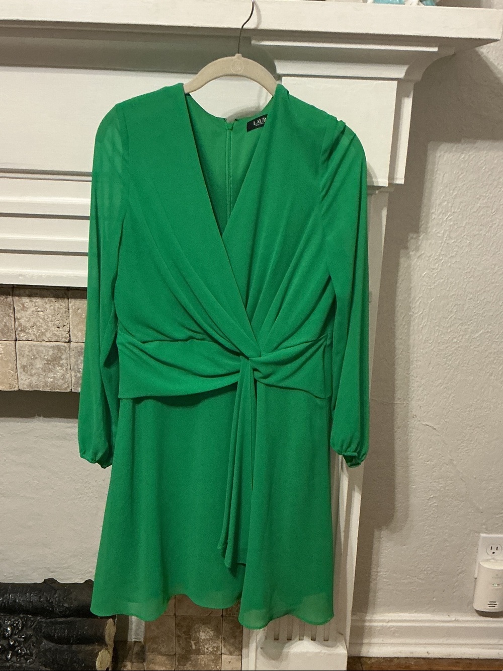 Ralph Lauren Vibrant Green Long-Sleeve Knot-Waist Dress